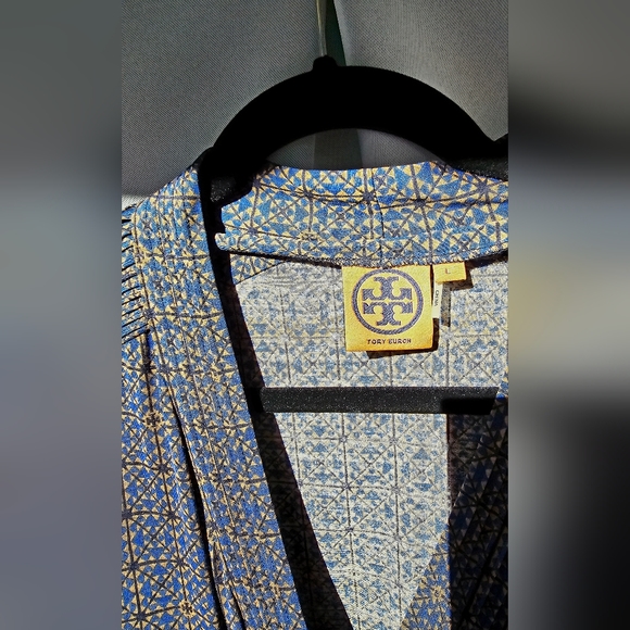 Tory Burch 100% Silk Dress w/Slip Sash Blue Size L - Picture 3 of 10